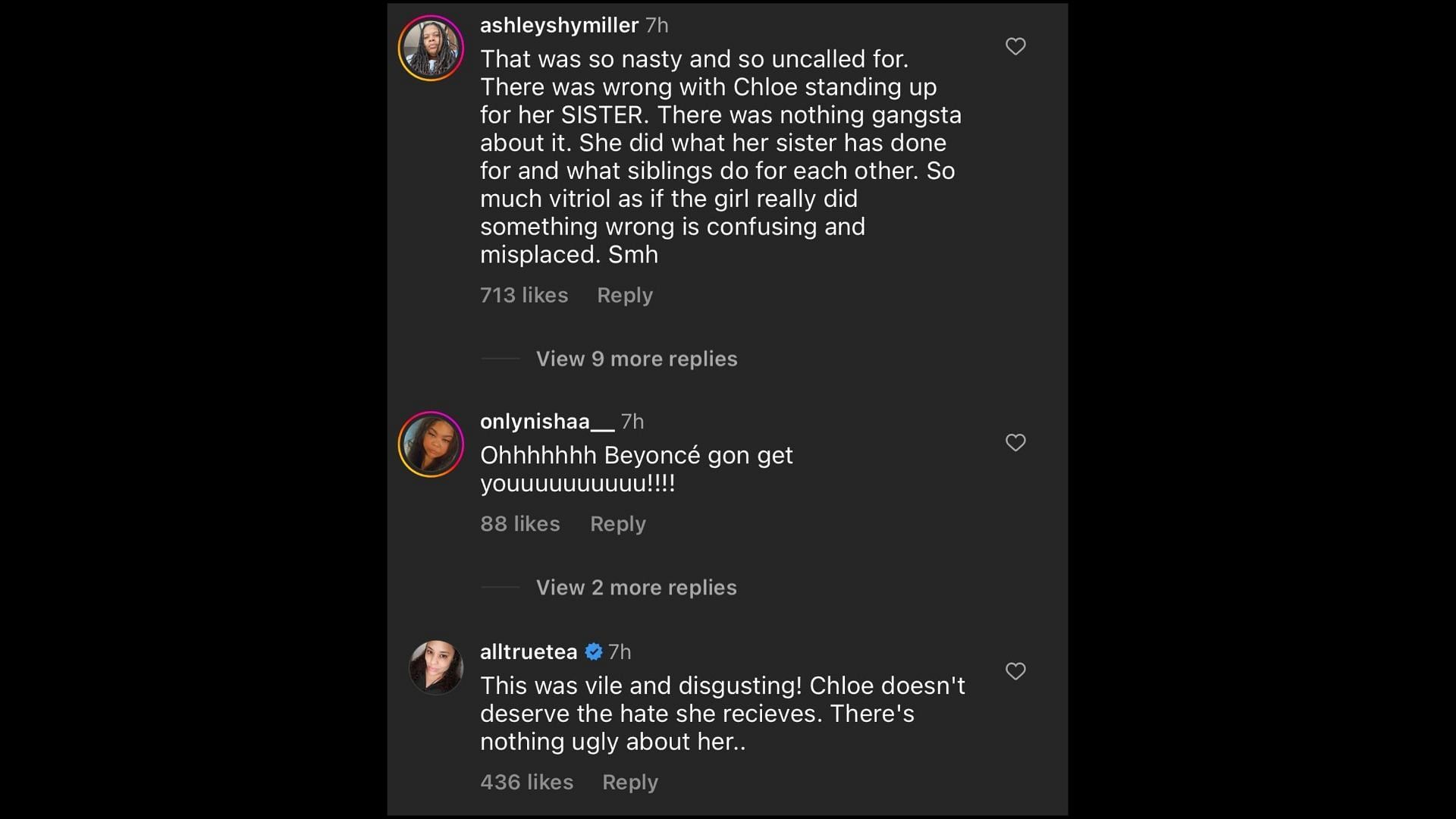 Screenshot of Internet users remarking on Dineva&#039;s remarks on Halle and Chloe Bailey. (Photo via @TheNeighborhoodTalk/Instagram)