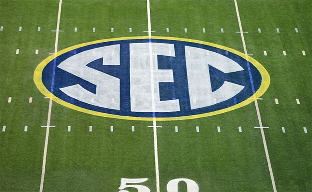 SEC logo on football field - what teams have been in it the longest?