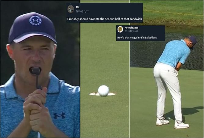 “Probably should have ate the second half of that sandwich”: Golf fans react to Jordan Spieth’s effort stopping right on the edge of hole