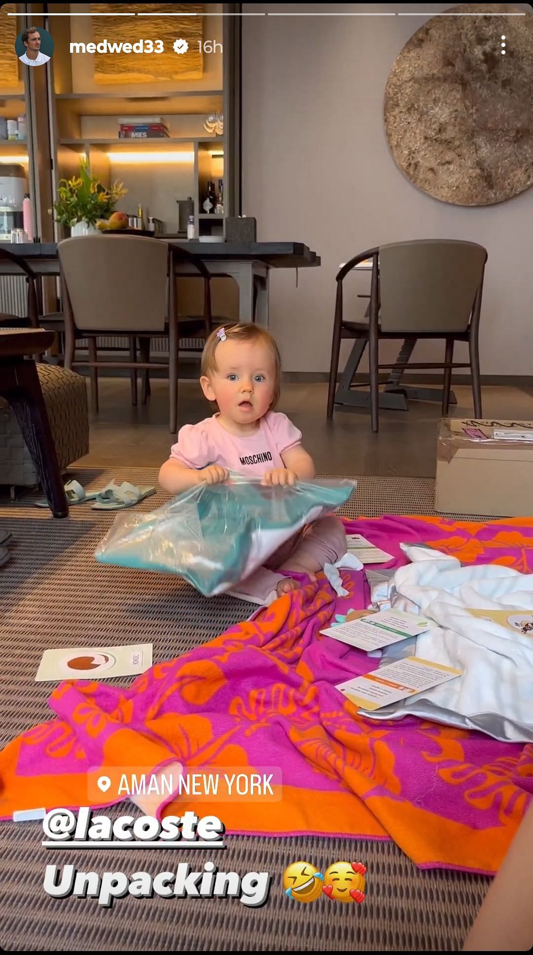 WATCH: Daniil Medvedev's baby daughter Alisa helps him unpack his kit