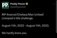 Paddy Power already call off the title race.