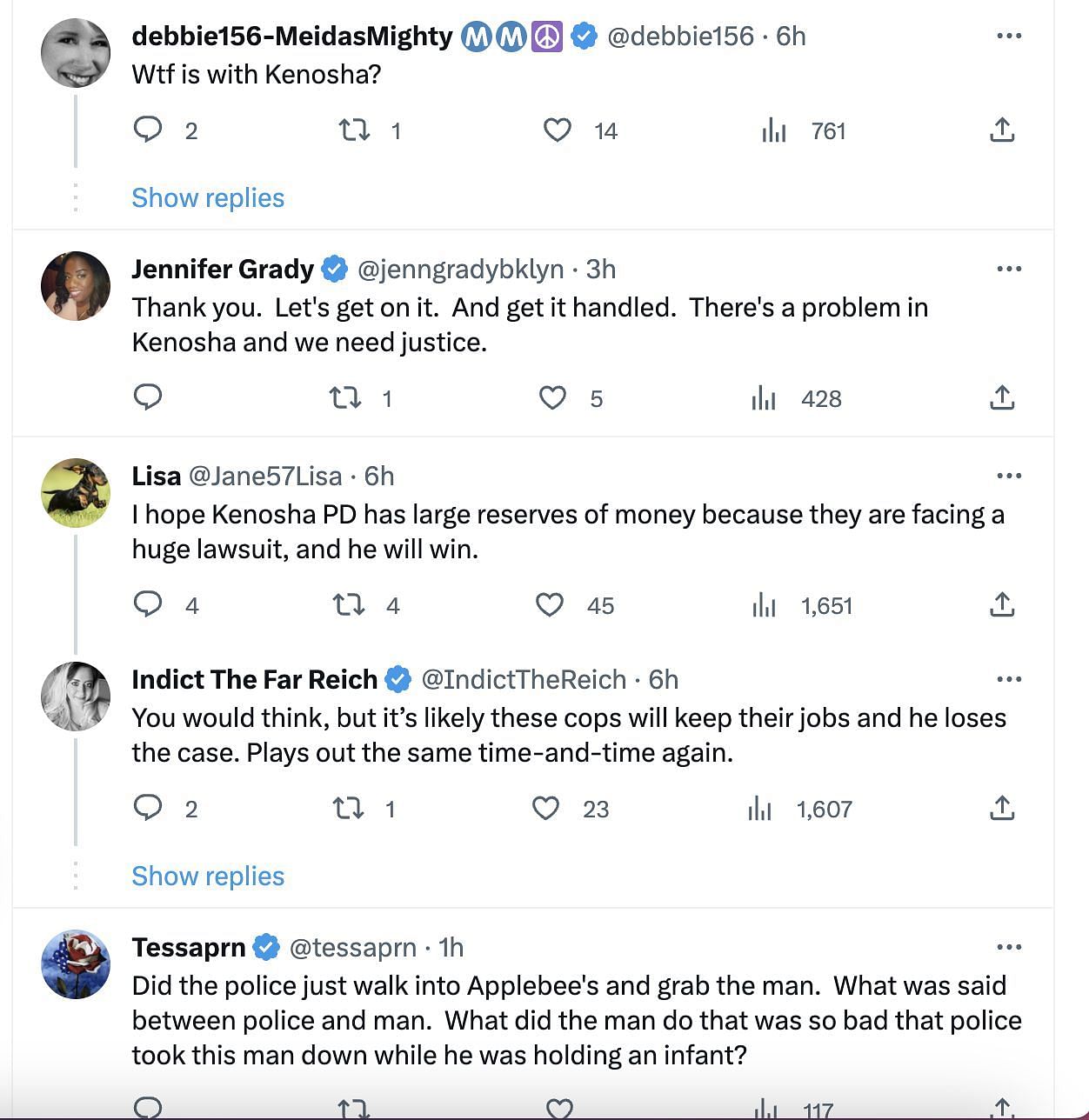 Social media users angered as police tried to arrest a black man wrongfully, as they were tipped about a hit-and-run suspect entering Applebees with a child. (Image via Twitter)