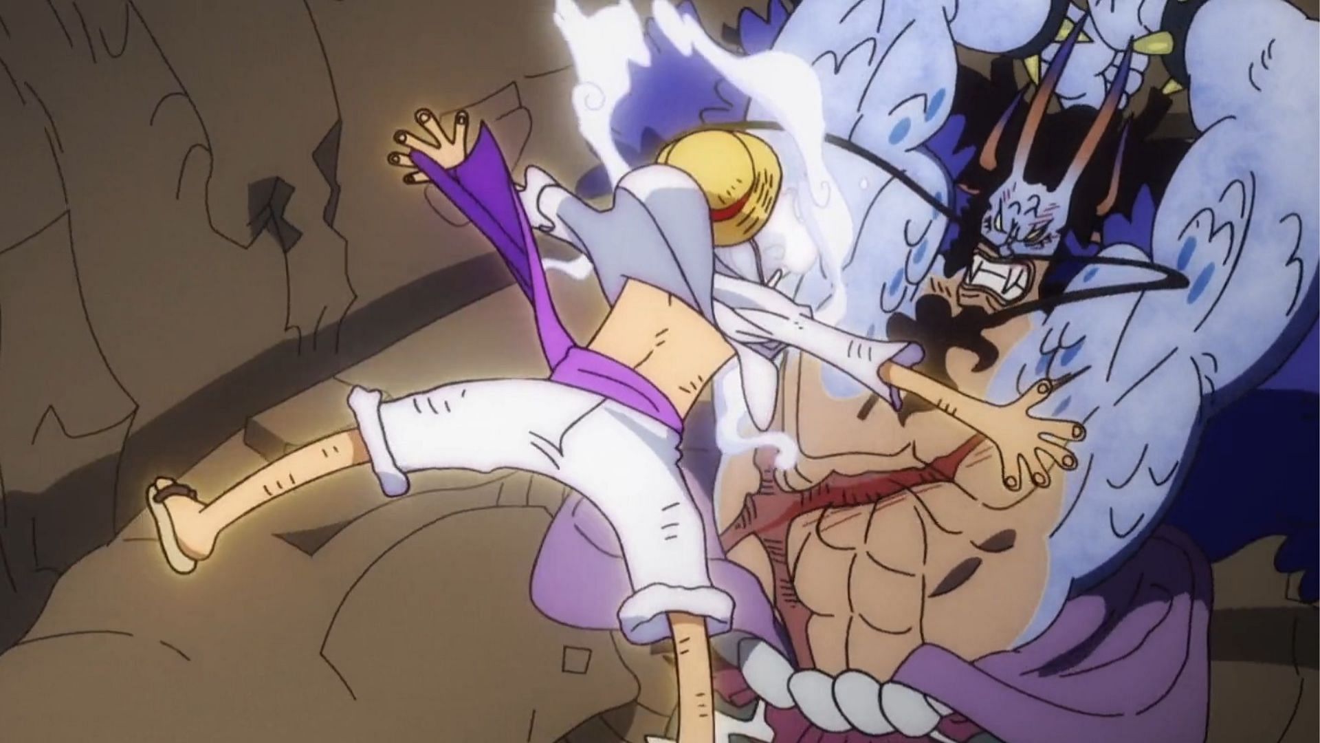 Gear 5 Luffy vs Kaido as seen in the preview for One Piece episode 1072 (Image via Toei Animation)