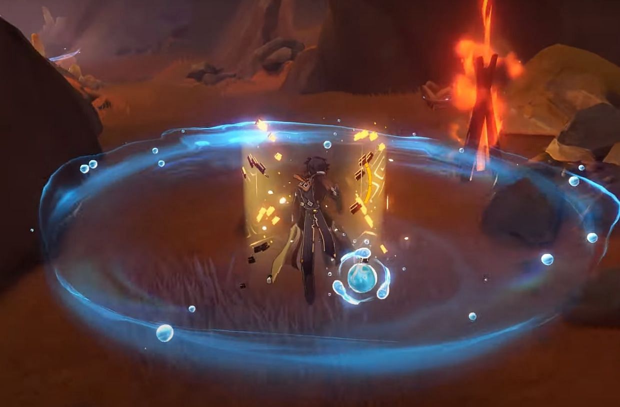 Use Hydro cores to douse Pyro bonfires (Image via YouTube/WoWQuests)