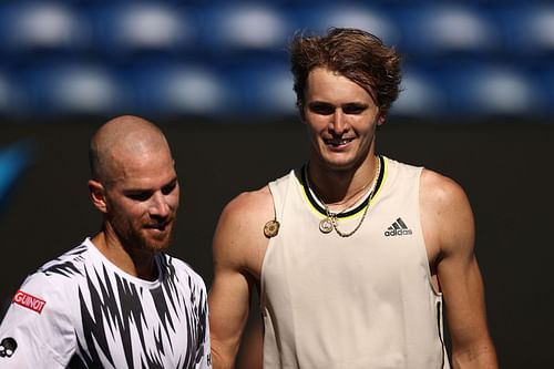 Adrian Mannarino and Alexander Zverev at the 2021 Australian Open