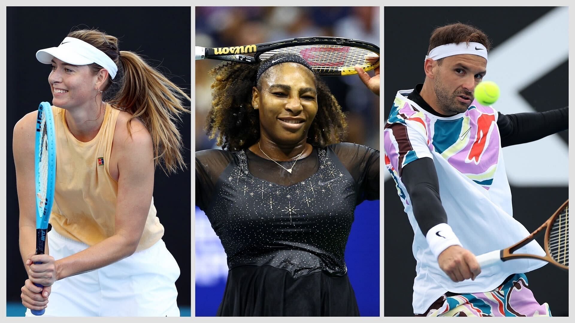 Maria Sharapova (L), Serena Williams (middle), Grigor Dimitrov (R)