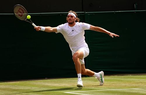 Stefanos Tsitsipas in action at the Wimbledon Championships