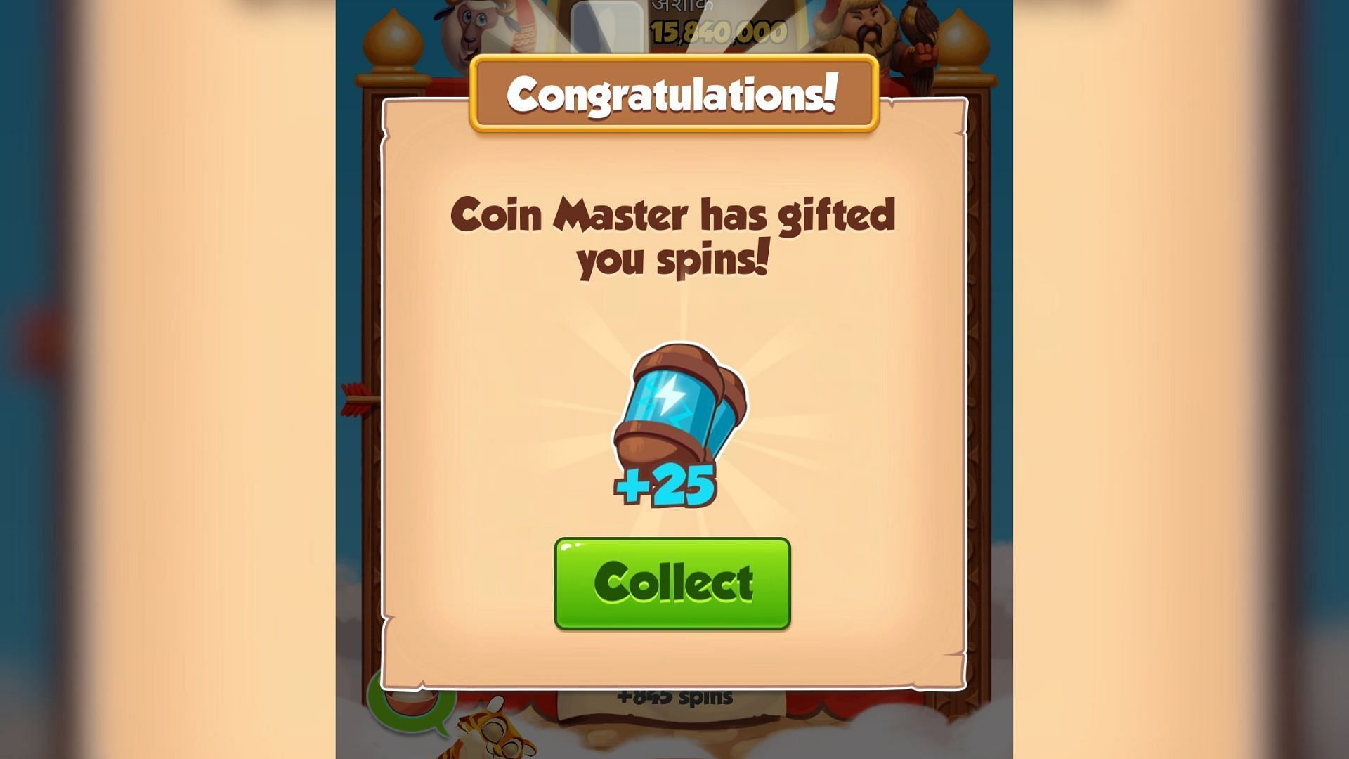 Tap the green collect button to claim freebies in Coin Master (Image via Moon Active)