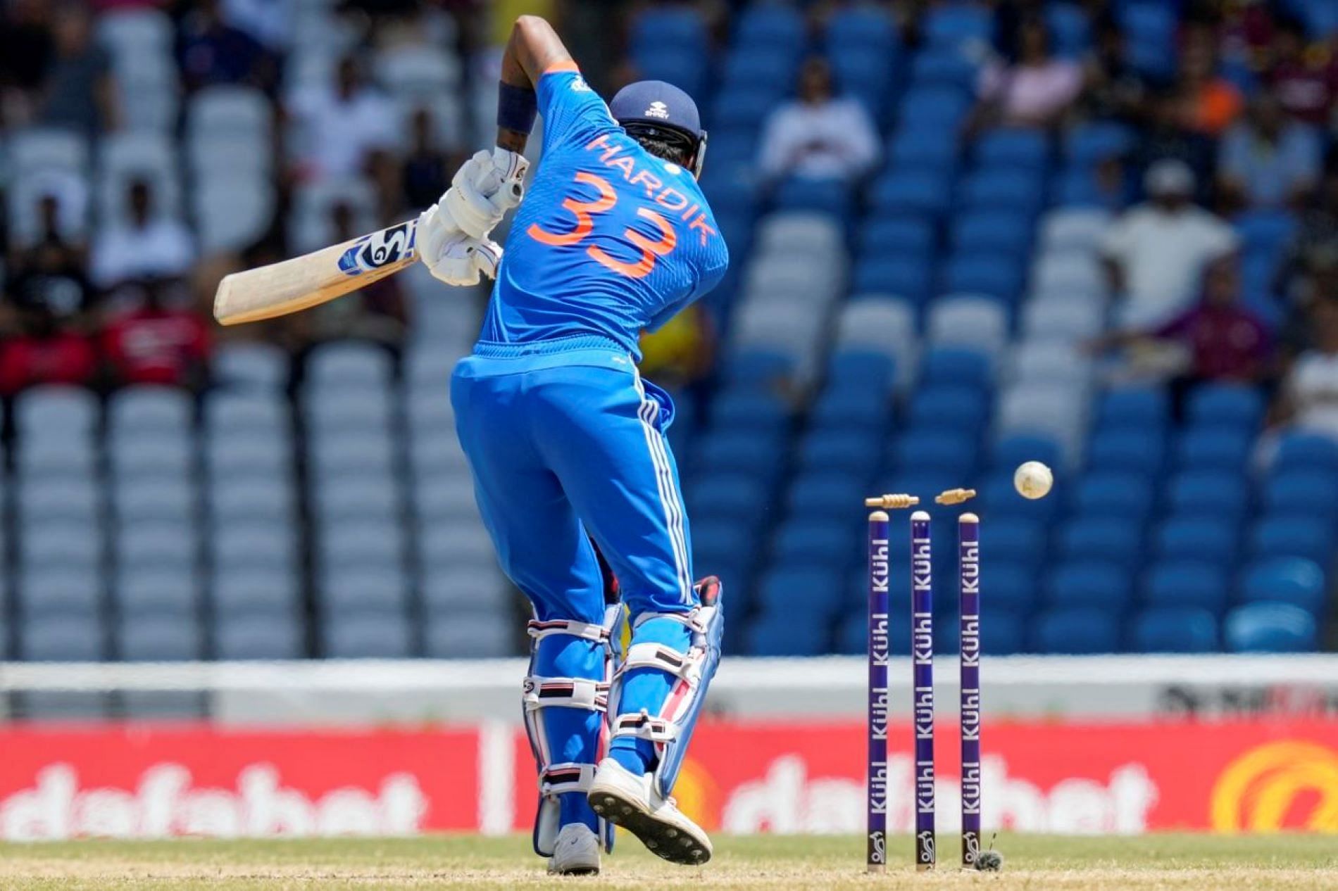 Skipper Hardik Pandya&#039;s dismissal sparked a collapse in the first T20I.