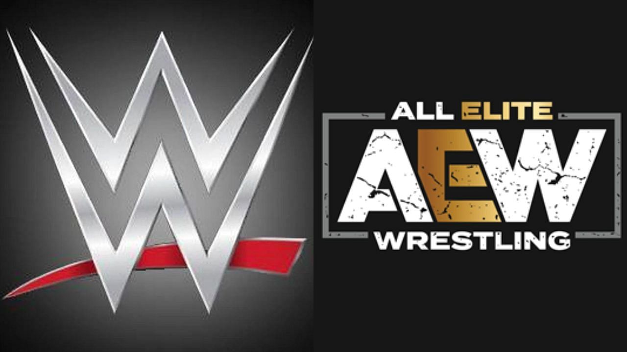 WWE logo (left) and AEW logo (right)