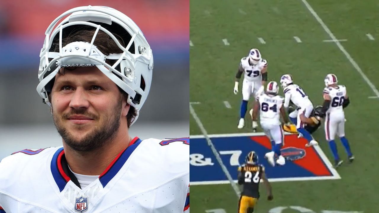 Josh Allen getting sacked after crossing the line of scrimmage