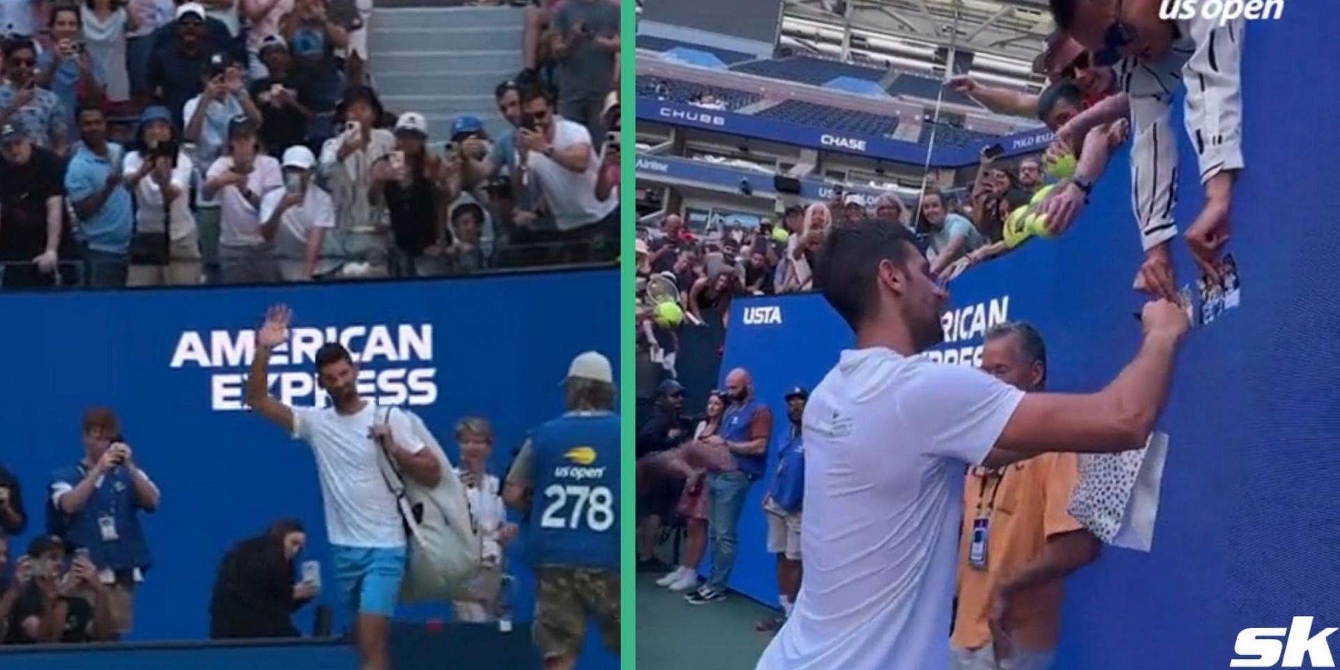 Novak Djokovic returns to the Arthur Ashe stadium