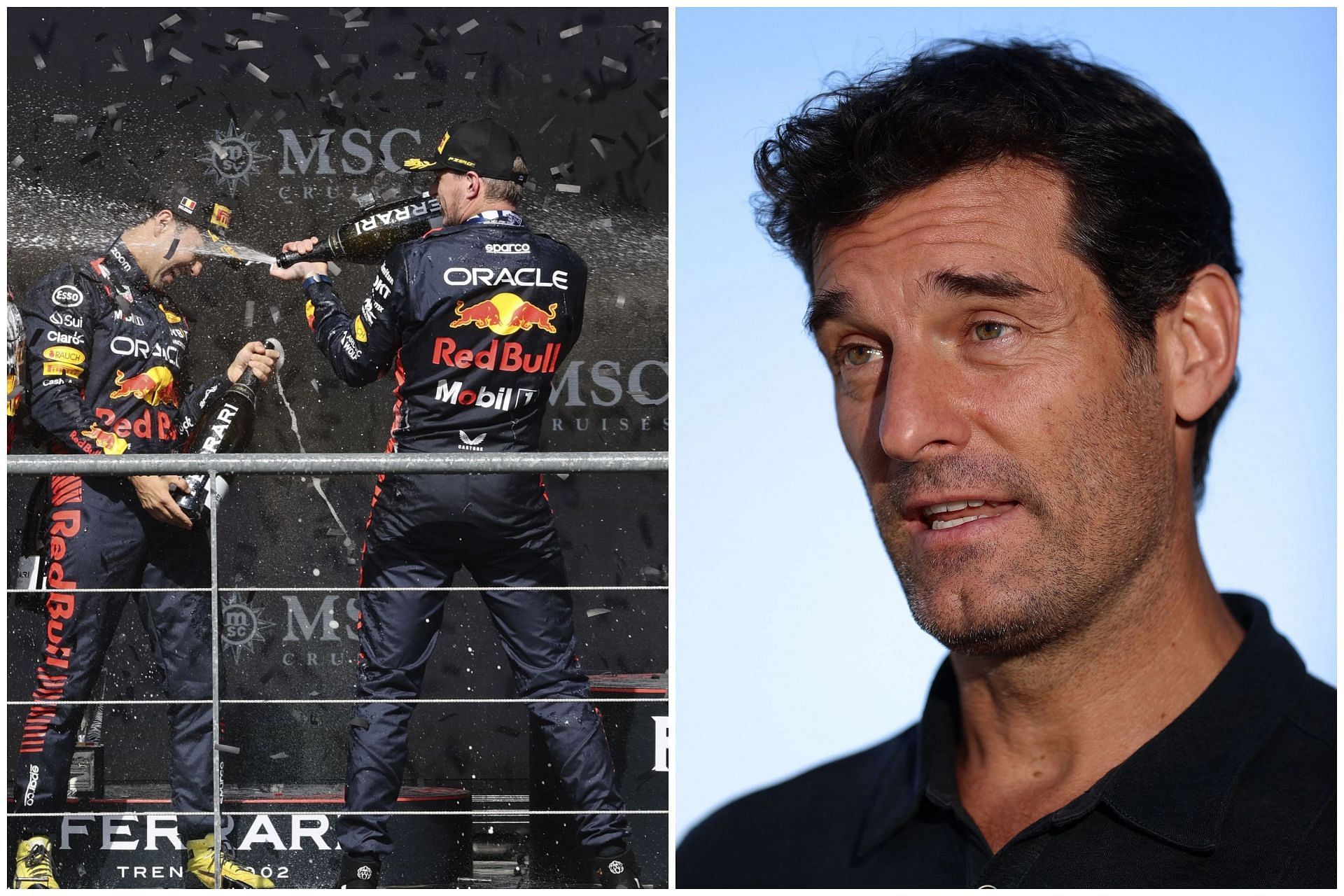 Max Verstappen &amp; Sergio Perez (L) and Mark Webber (R) (Collage via Sportskeeda)