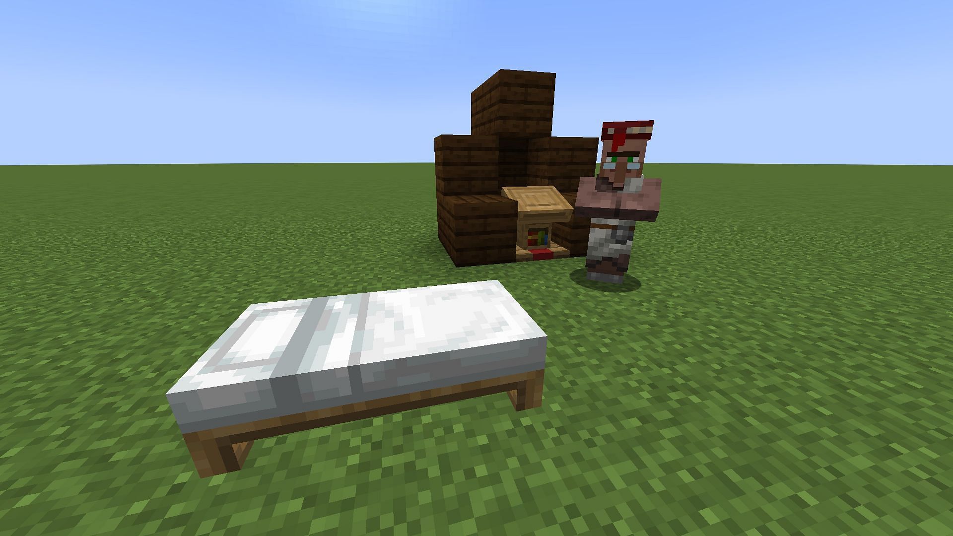 Villagers will need to claim a bed before taking up a job in Minecraft (Image via Mojang)