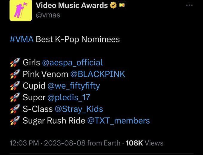 VMAs 2023 nominations: BLACKPINK, FIFTY FIFTY, and more compete for
