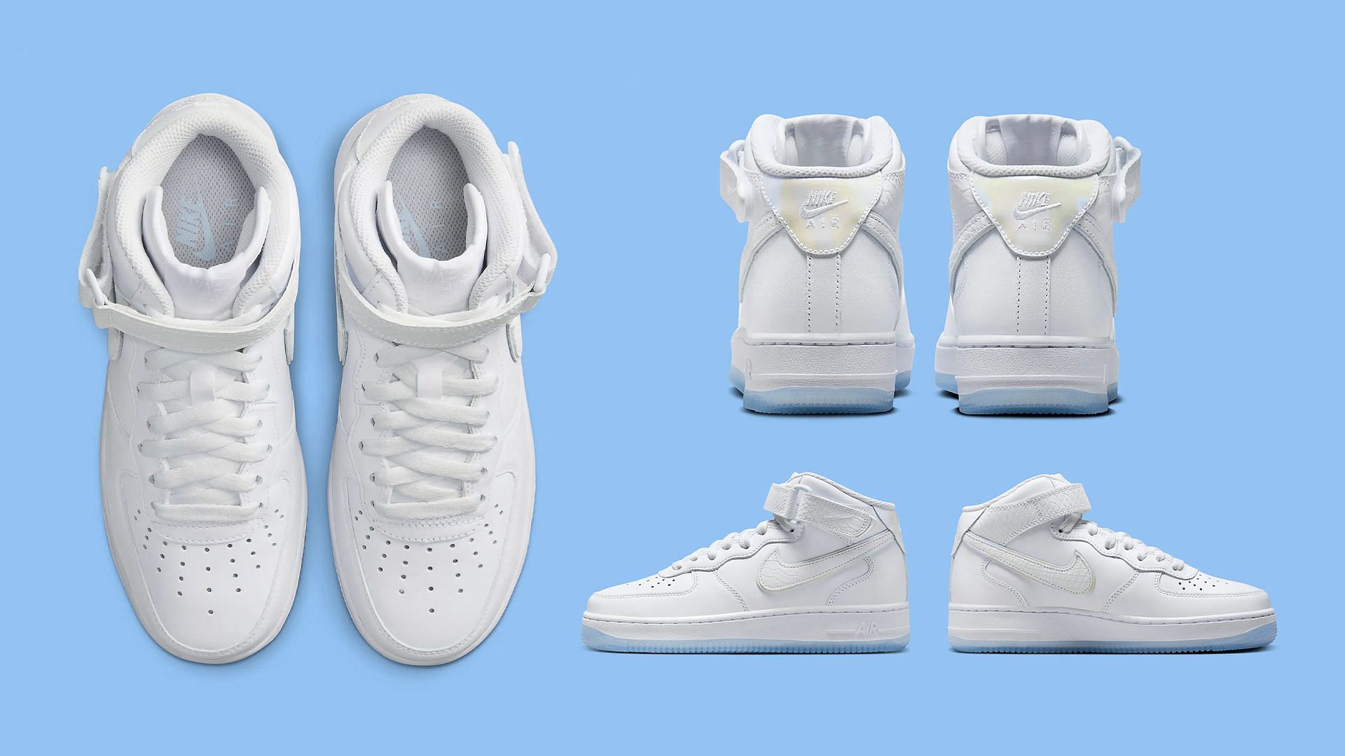 The upcoming Nike Air Force 1 Mid &quot;White Crocskin&quot; sneakers are featured with reptilian textures (Image via Sportskeeda)