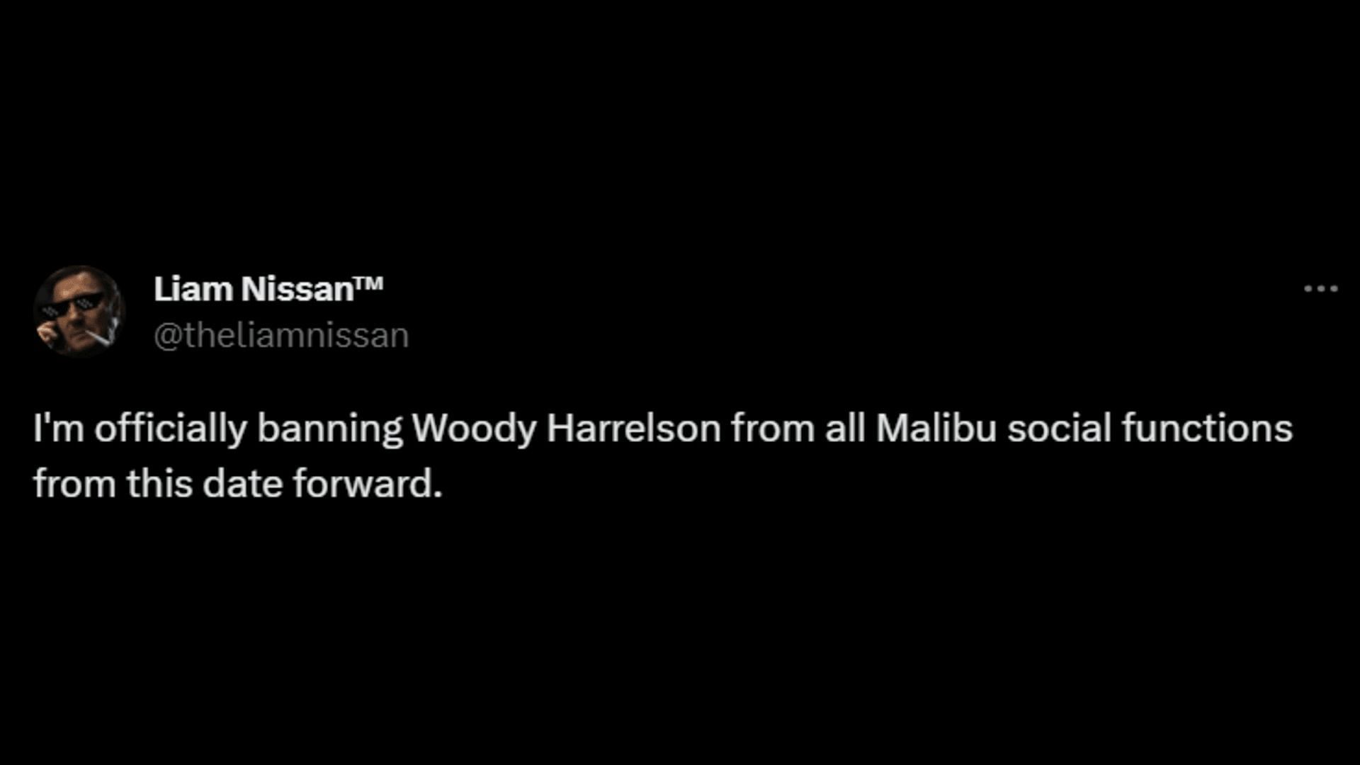 A Malibu resident says that he will boycott Woody from all social events. (Image via X/Liam Nissan)
