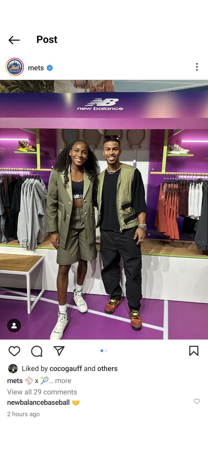 Coco Gauff poses with baseballer Francisco Lindor at New Balance's 'Coco's Court' popup event