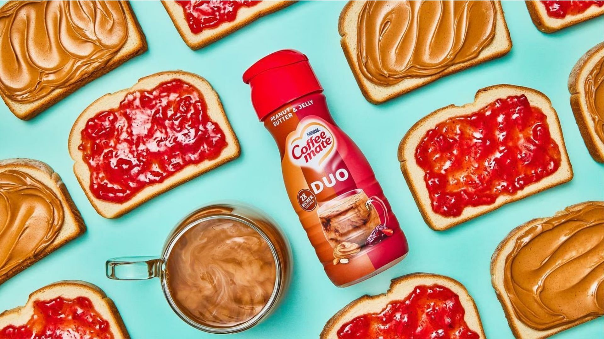 The PB&amp;J Duo Creamer sweepstakes will allow more than a hundred lucky fans to win a limited edition bottle of the creamer (Image via Coffee Mate)