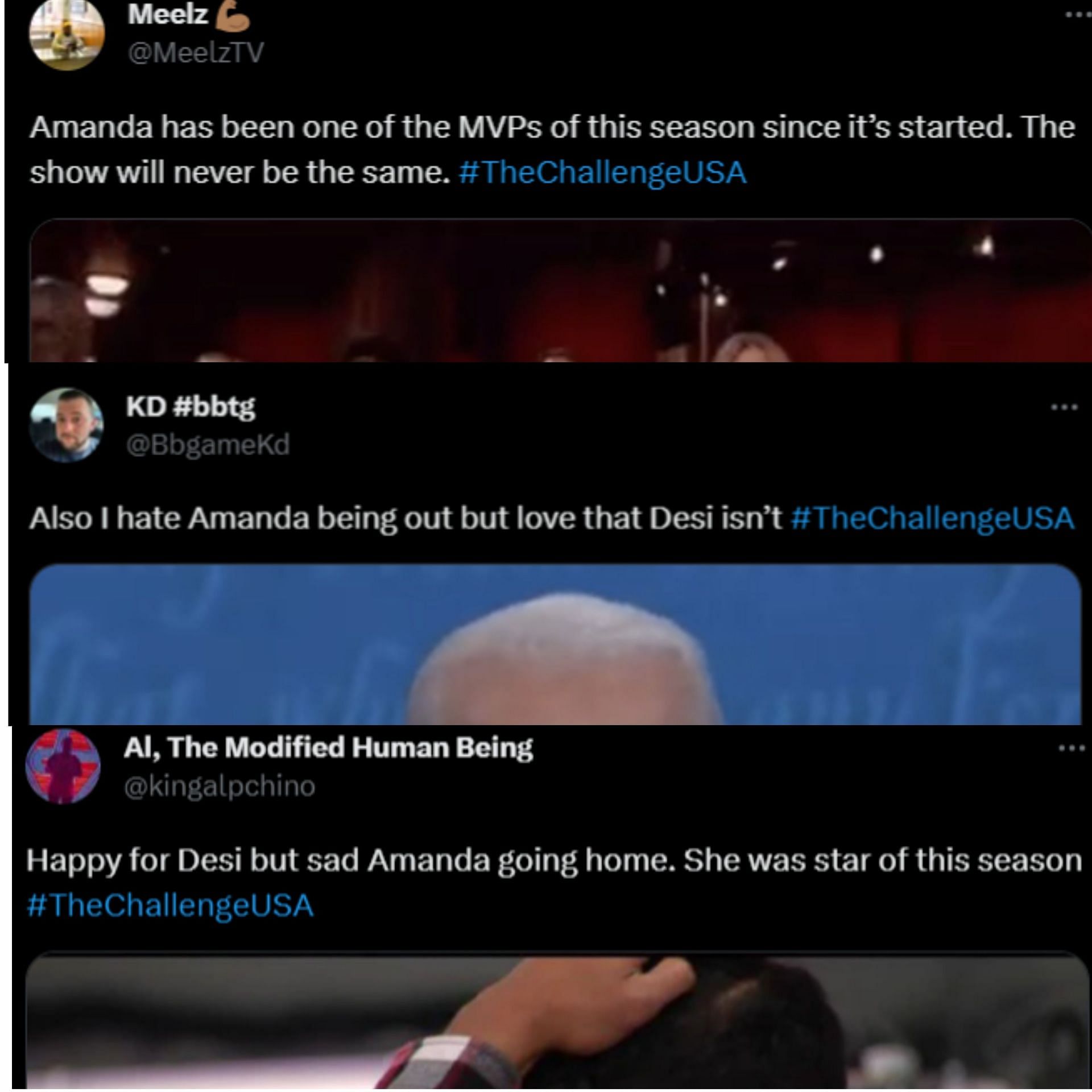 A number of fans wanted to see Amanda continue on The Challenge. (Image via Twitter)