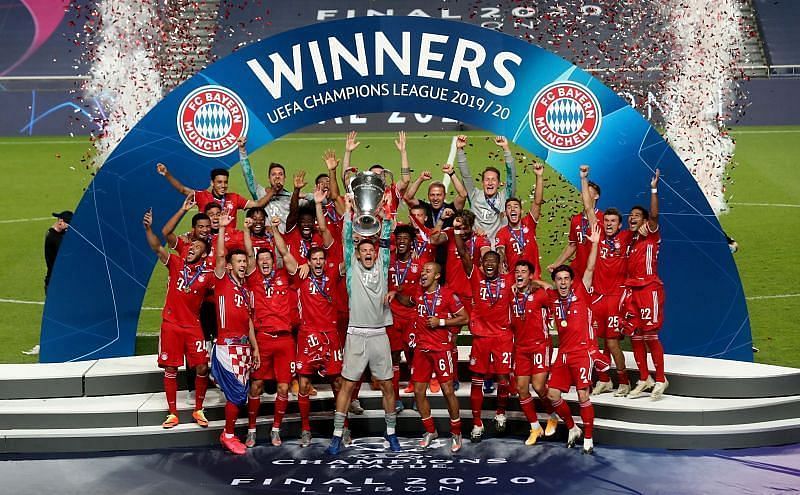 Bayern Munich players celebrate their Champions League Final triumph against Paris Saint-Germain