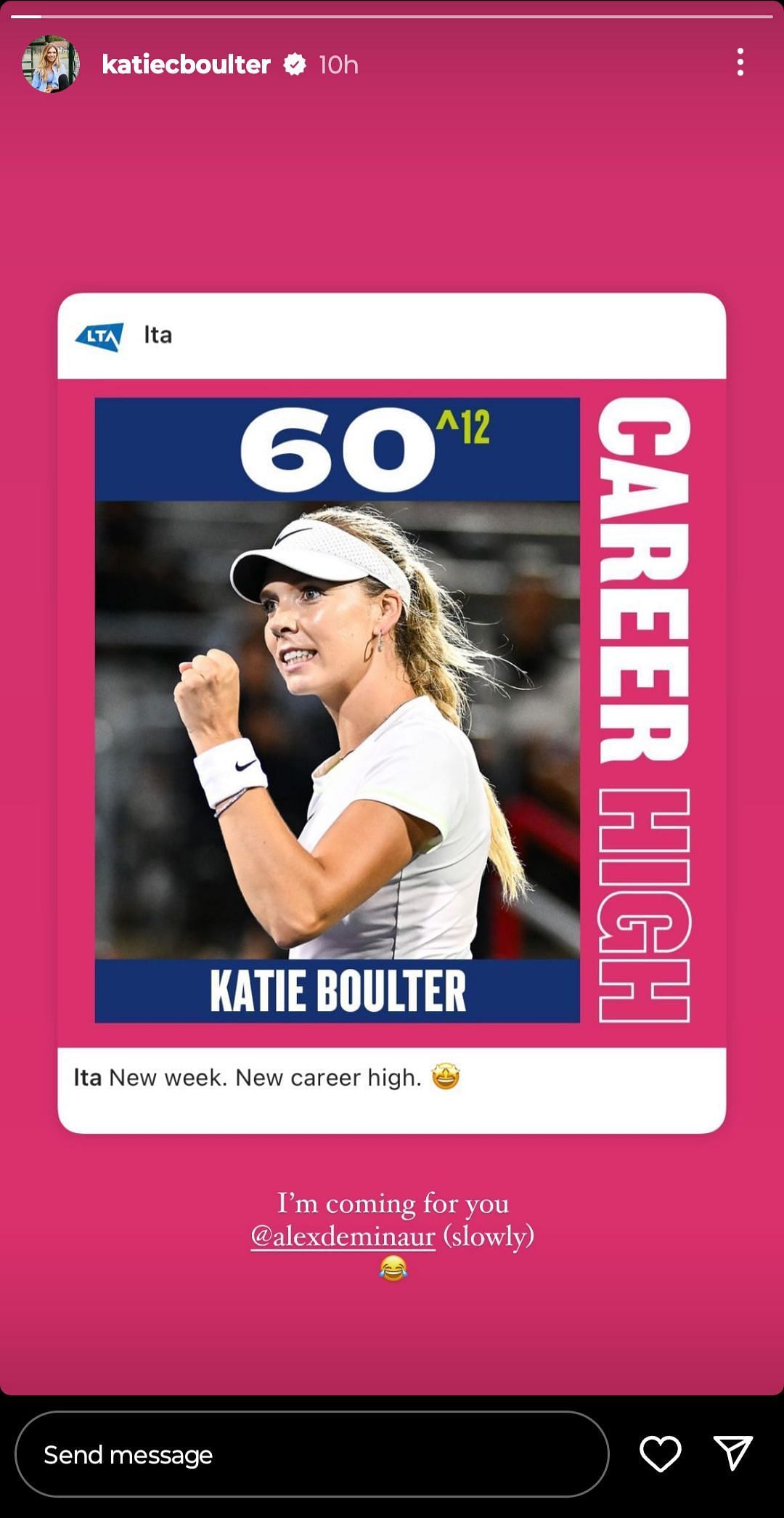 Katie Boulter adds to her Instagram story