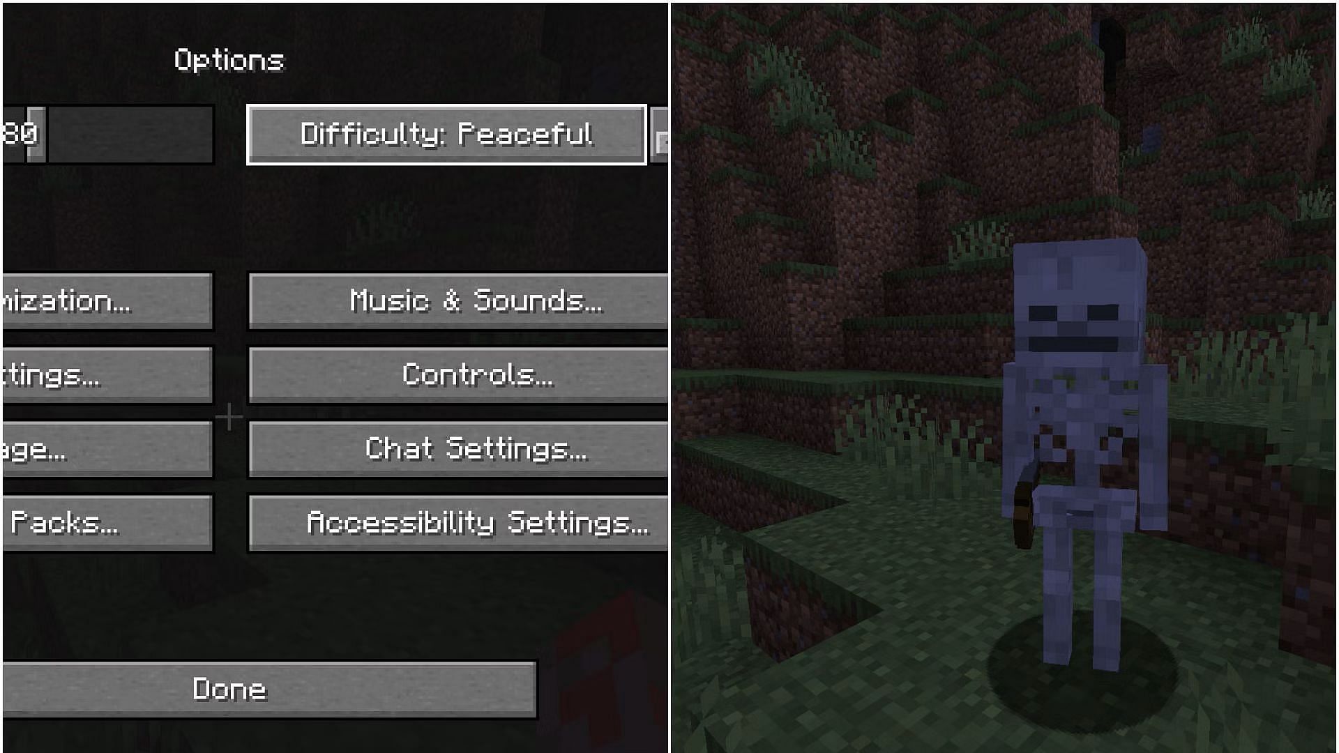 All hostile mobs will instantly despawn when the game mode is switched to peaceful in Minecraft (Image via Sportskeeda)