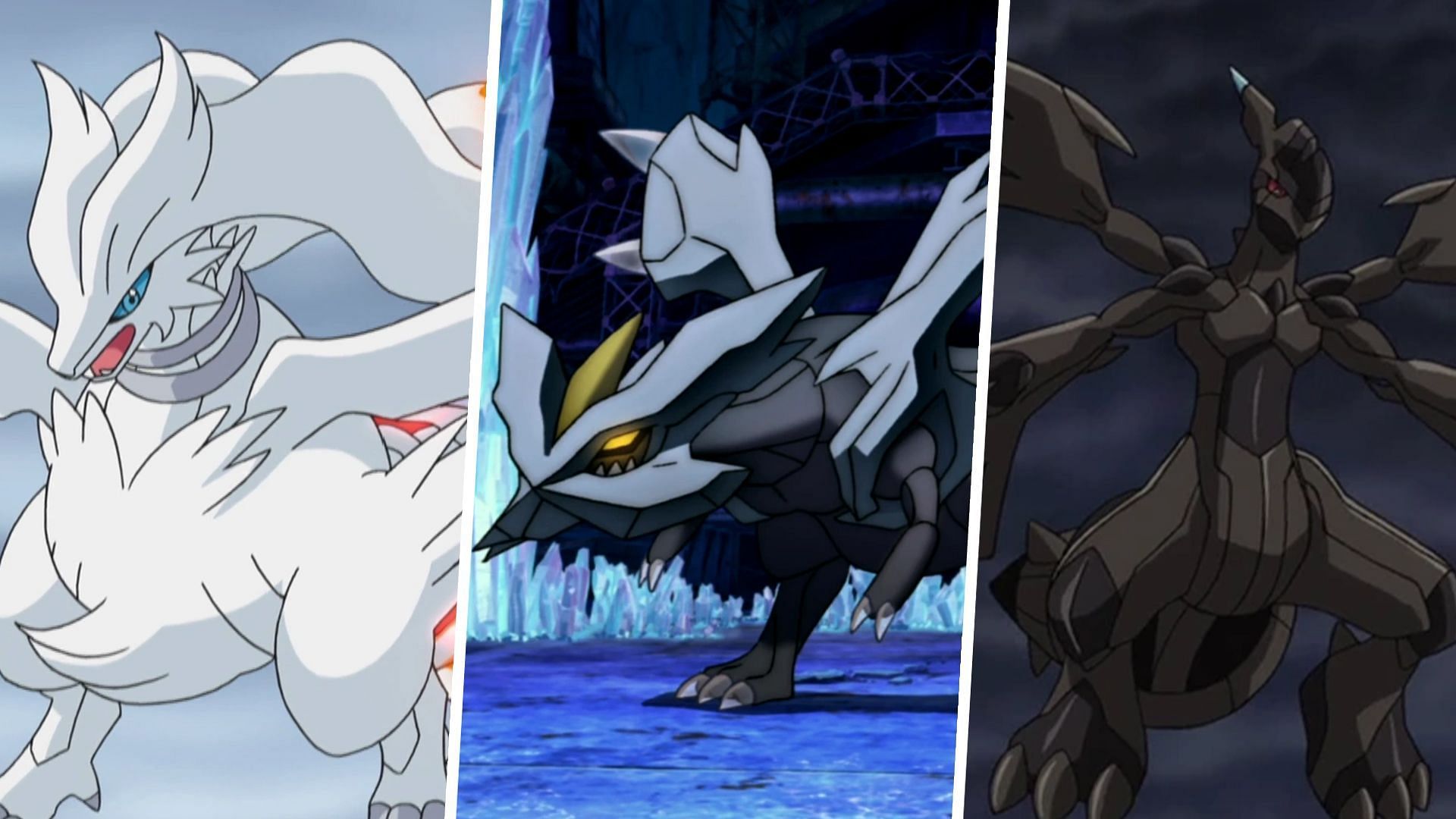 Reshiram, Kyurem, and Zekrom as seen in the anime (Image via TPC)