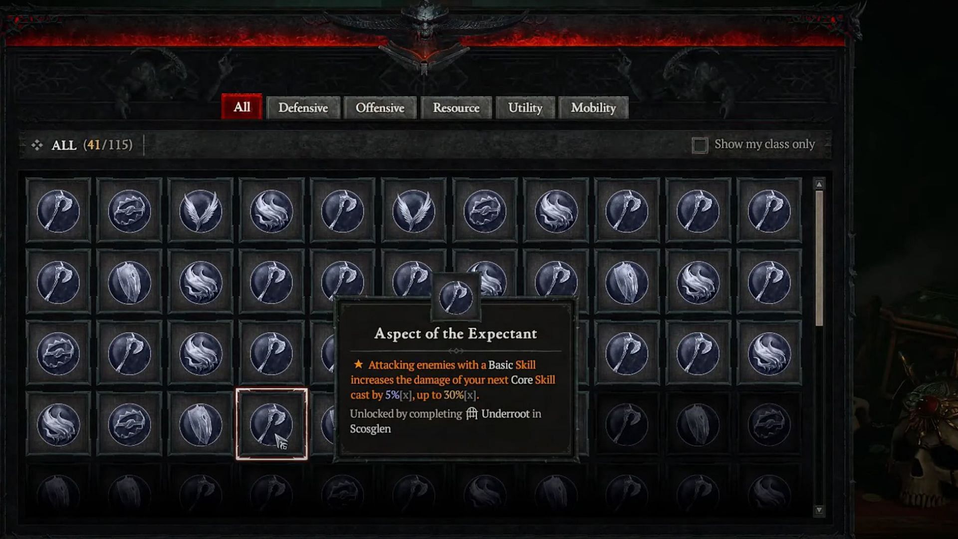 Aspect of the Expectant in Diablo 4 (Image via Blizzard Entertainment)