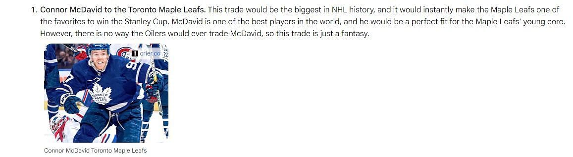 Connor McDavid to the Toronto Maple Leafs