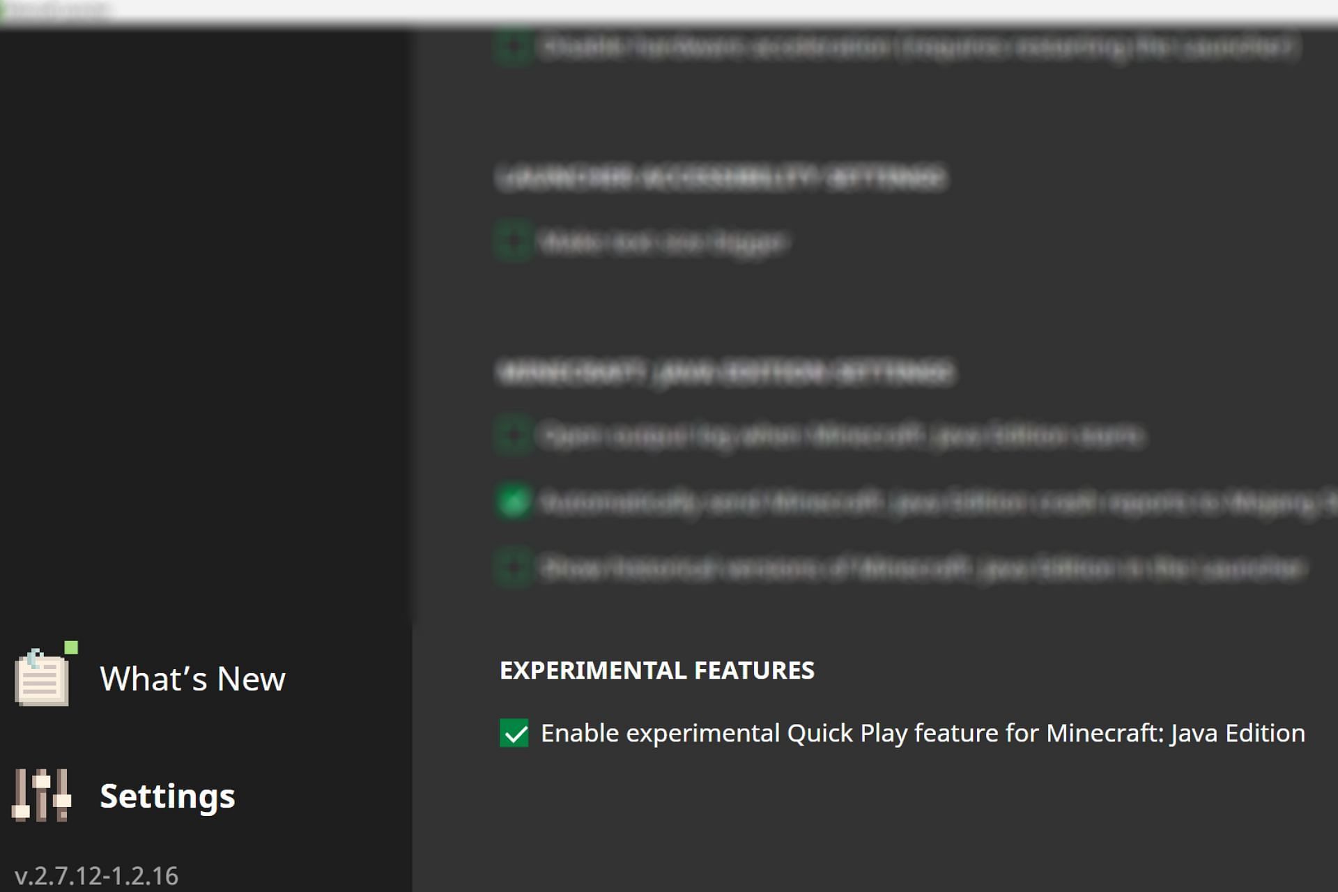 You need to activate the Quick Play feature from the Minecraft launcher settings (Image via Sportskeeda)