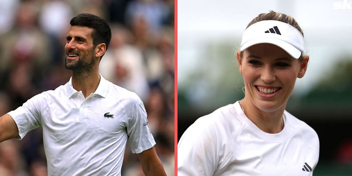 Novak Djokovic reacts to Caroline Wozniacki