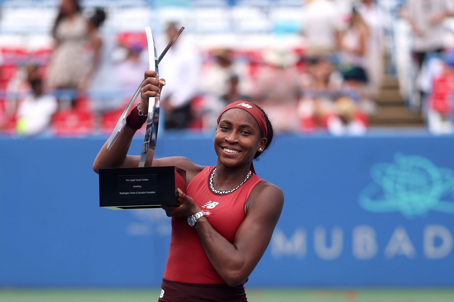 Coco Gauff with the 2023 Citi Open title