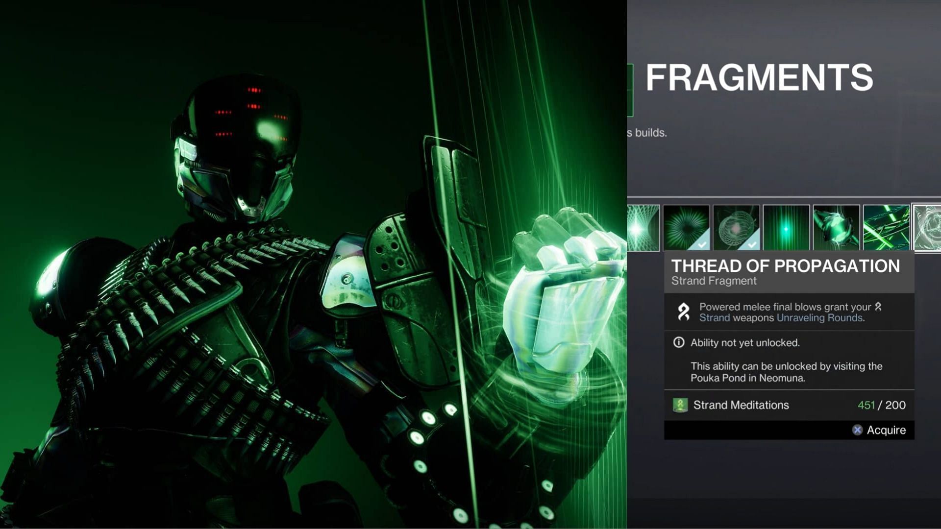 Destiny 2 Titan on the left and description of Thread of Propagation on the right.