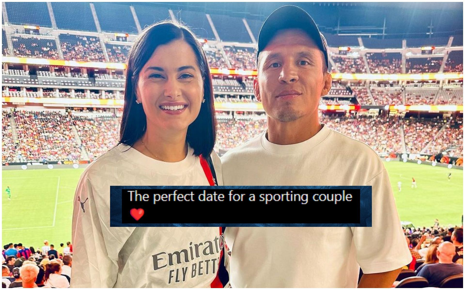 Megan Olivi with her husband Joseph Benavidez at AC Milan match