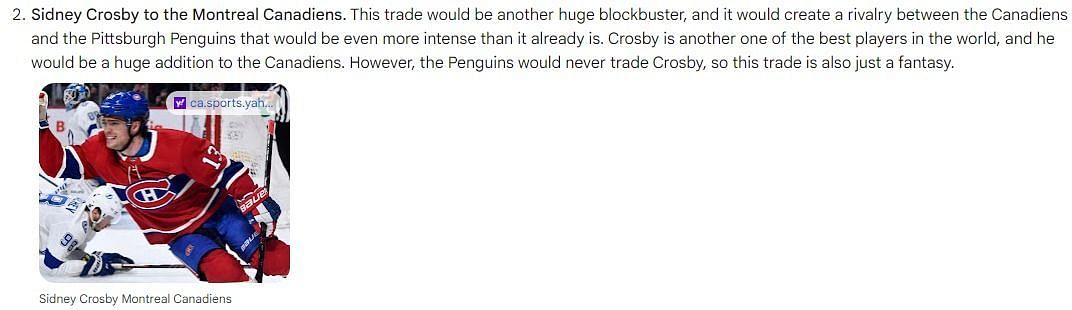 Sidney Crosby to the Montreal Canadiens