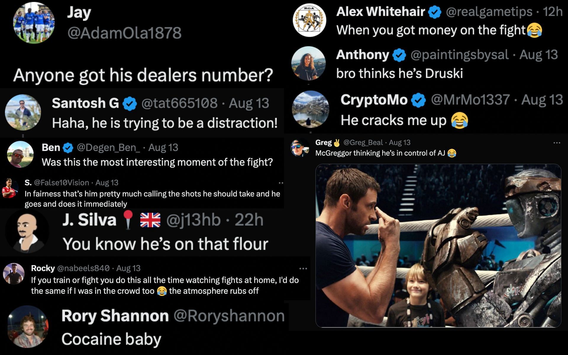 Fans comment on McGregor shadow boxing in Anthony Joshua vs Robert Helenius. [via Twitter]