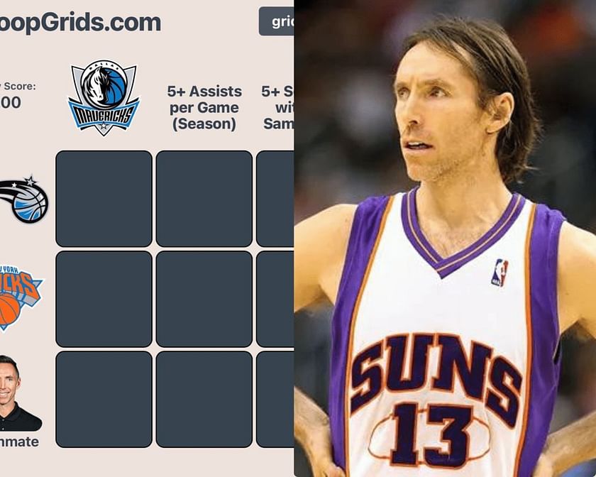 Which of Steve Nash's teammates averaged 5+ assists in a season and played  5+ seasons with the same team? NBA HoopGrids answers for August 13