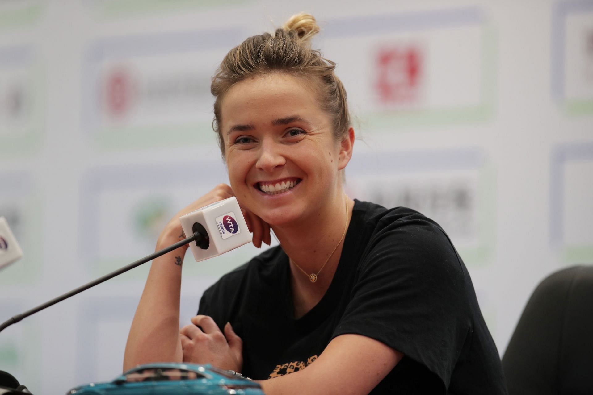 Elina Svitolina speaks at a press conference