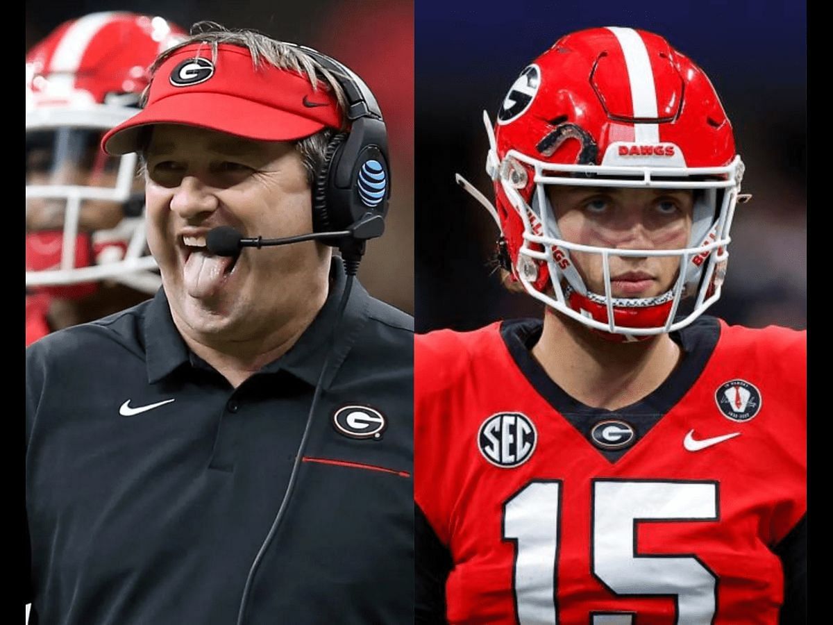 Kirby Smart (L) and QB Carson Beck (R)