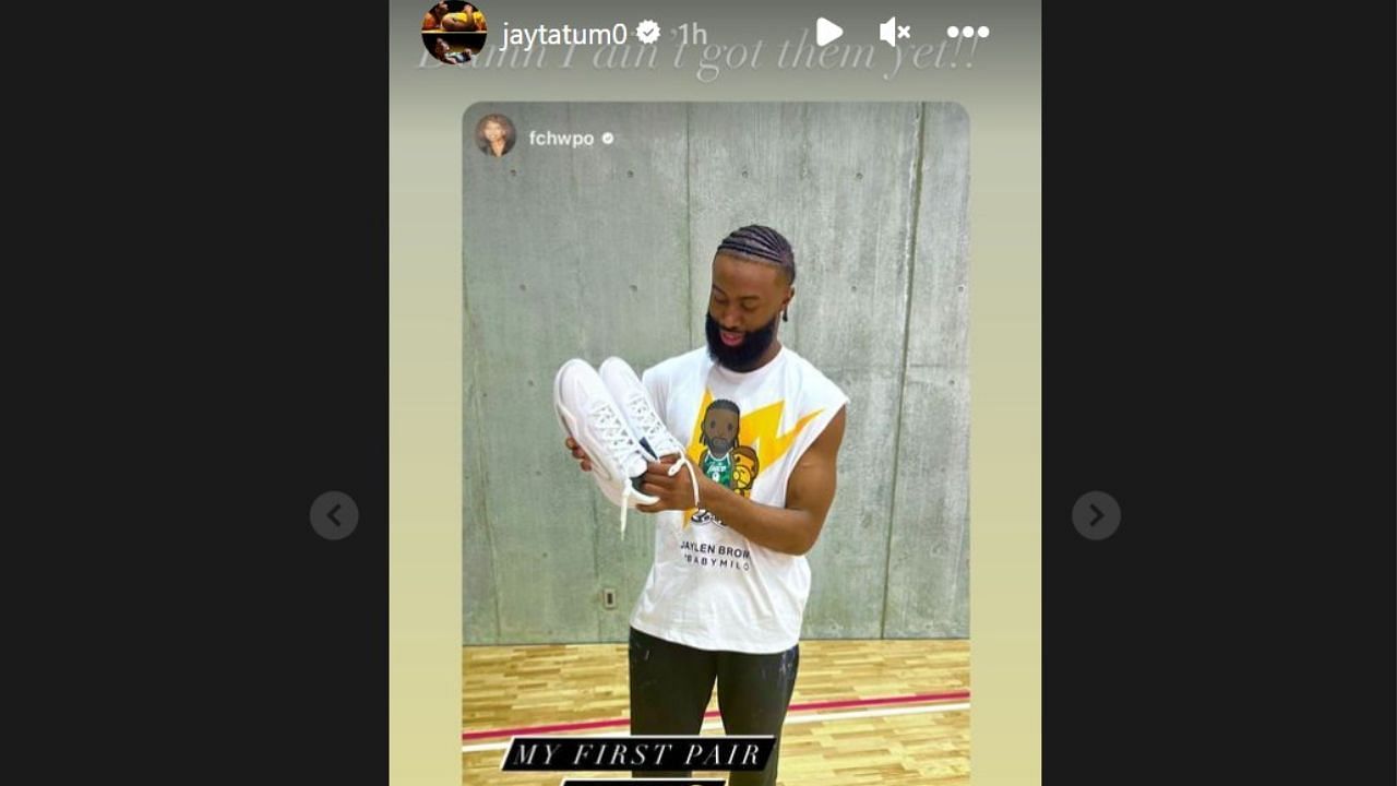 Jayson Tatum reacted to Jaylen Brown&#039;s IG post of getting the JT1 &quot;Pure Money.&quot;