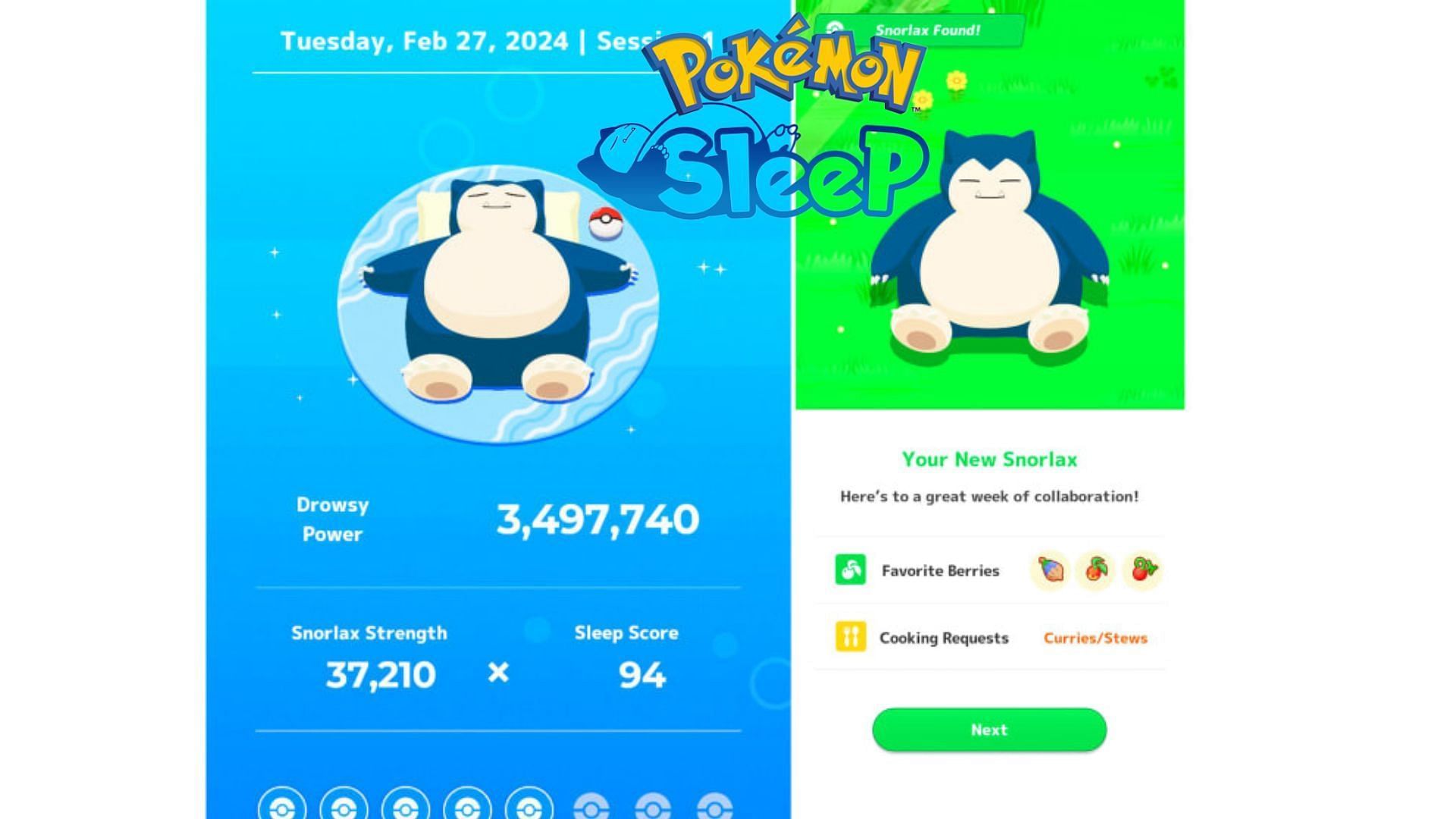 Snorlax Drowsy Power, Strength, and Sleep Score (Image via Niantic/SELECT BUTTON)