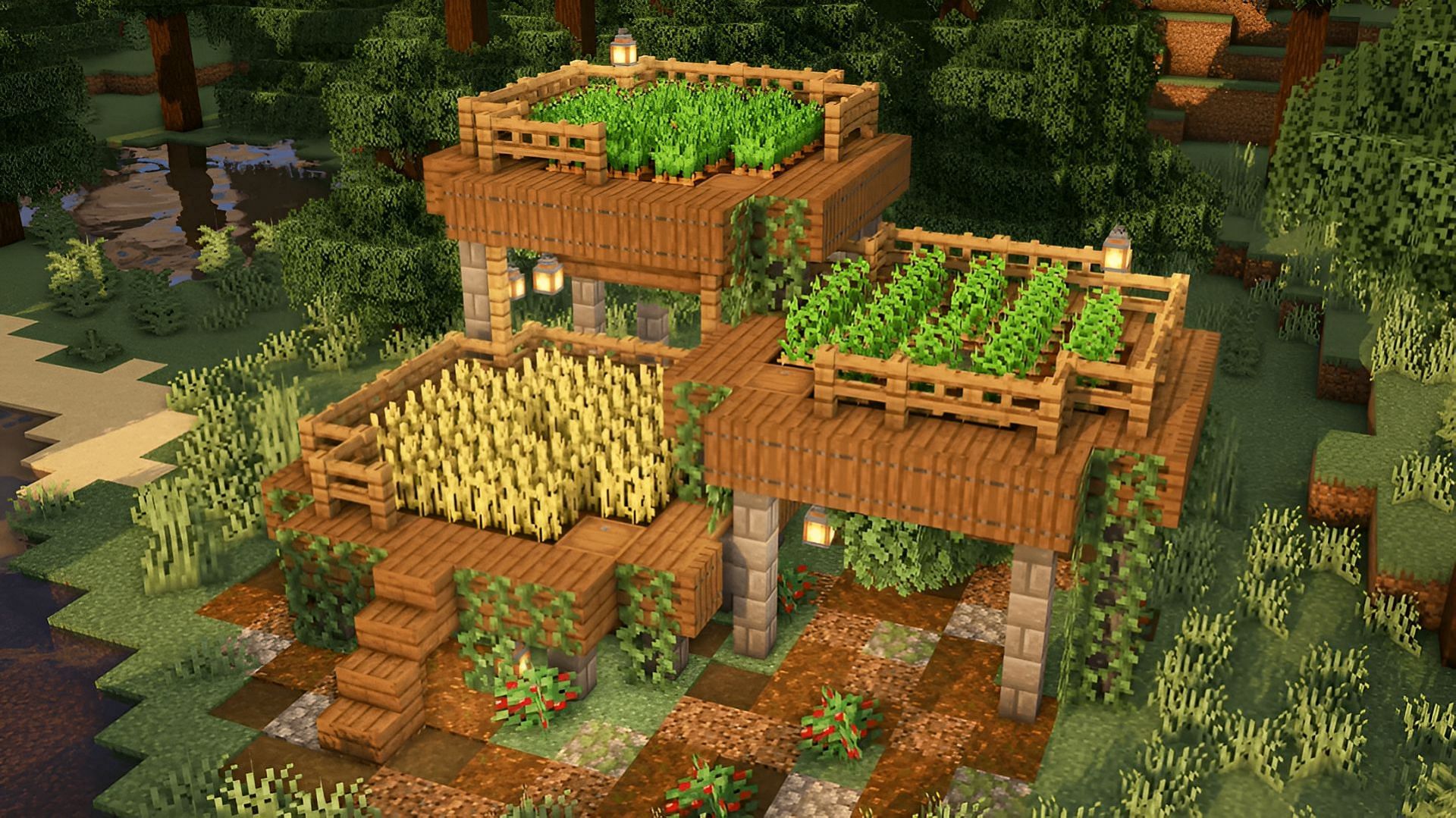 This Minecraft garden operates much like the terrace concept, but with its own distinct spin (Image via TeaLeafMC/Reddit)