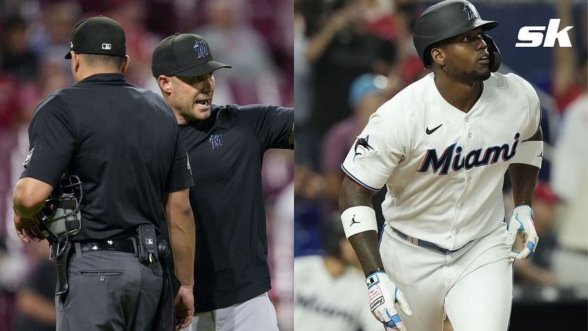 Manager Skip Schumaker of the Miami Marlins looks on against the