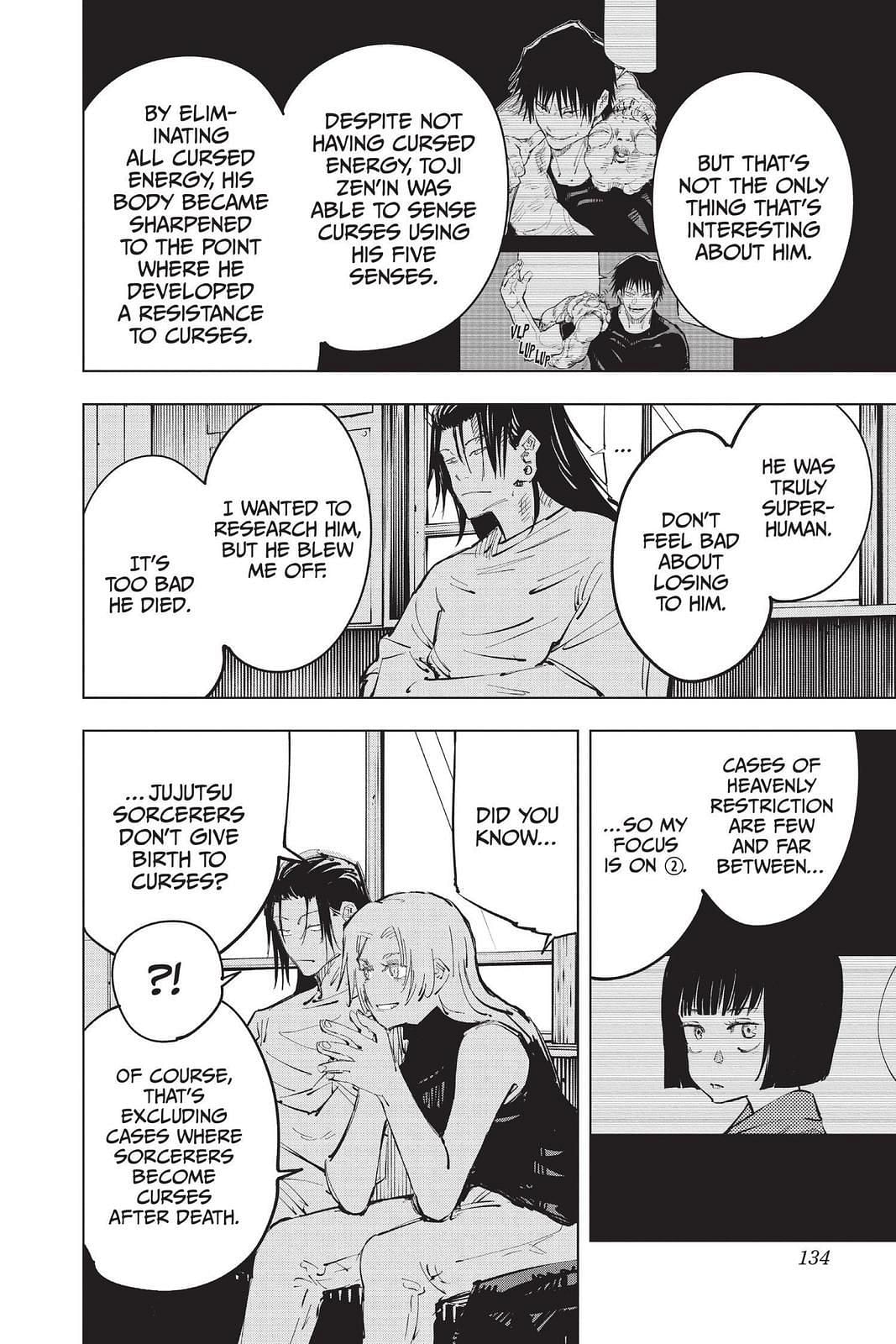 Manga panel from Jujutsu Kaisen Chapter 77 shows a young Maki Zen&#039;in (Image via Shueisha)