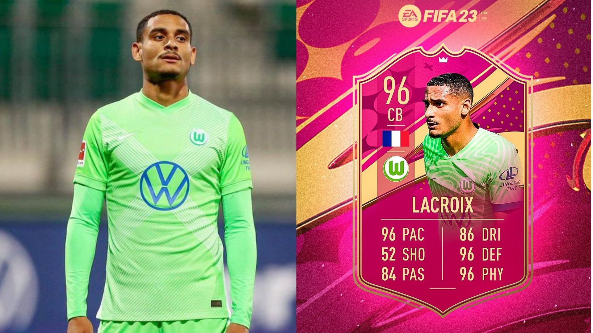 Lacroix is set to appear in the Futties promo in FIFA 23 (Images via Getty, Twitter/FUT Sheriff)