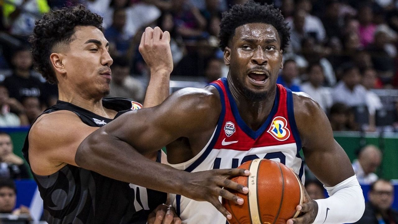Jaren Jackson Jr. of Team USA playing against New Zealand at the 2023 FIBA World Cup.