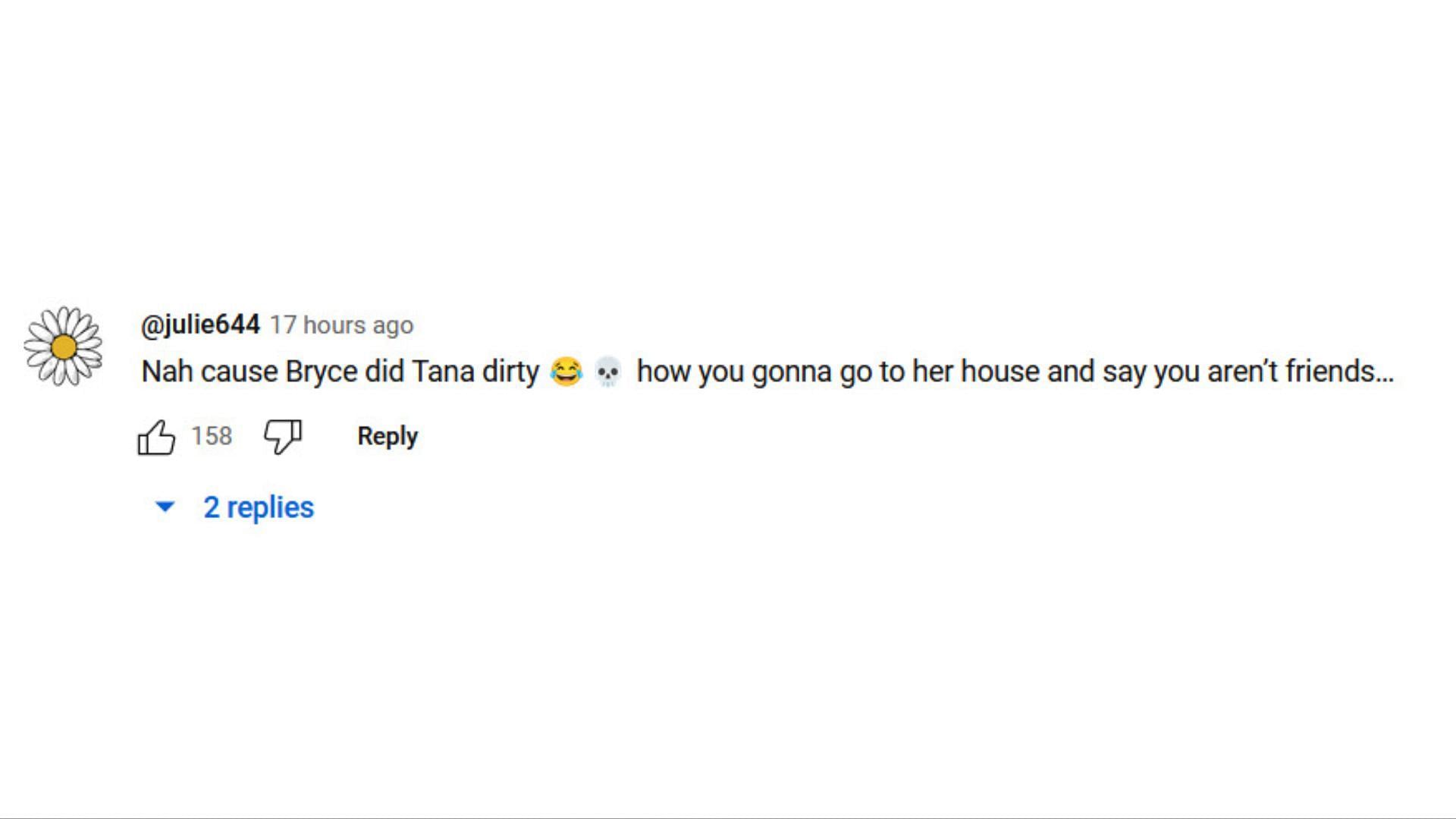 Netizens criticize Bryce for his comment about Tana (Image via YouTube)