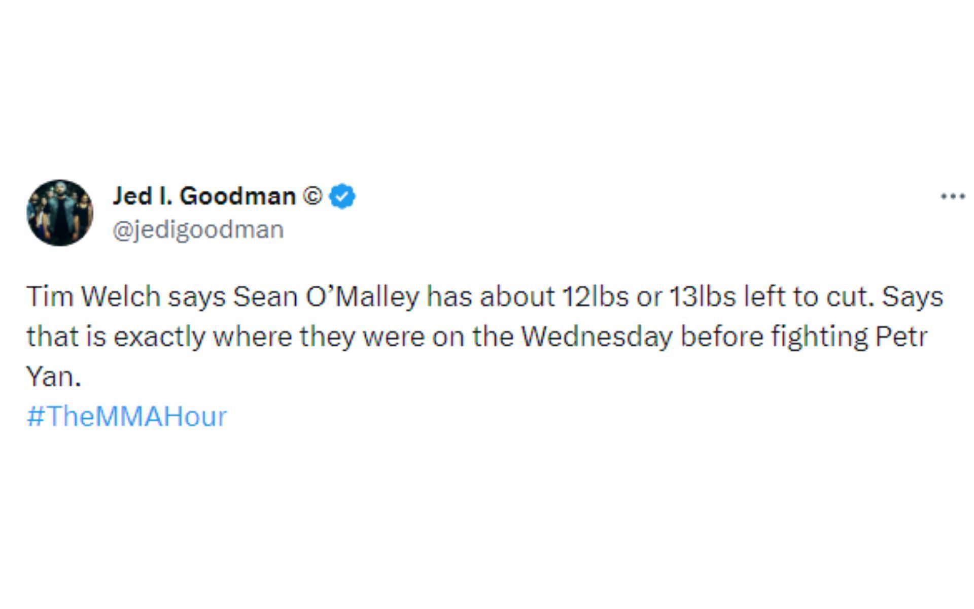 Jed I. Goodman tweet on weight cut