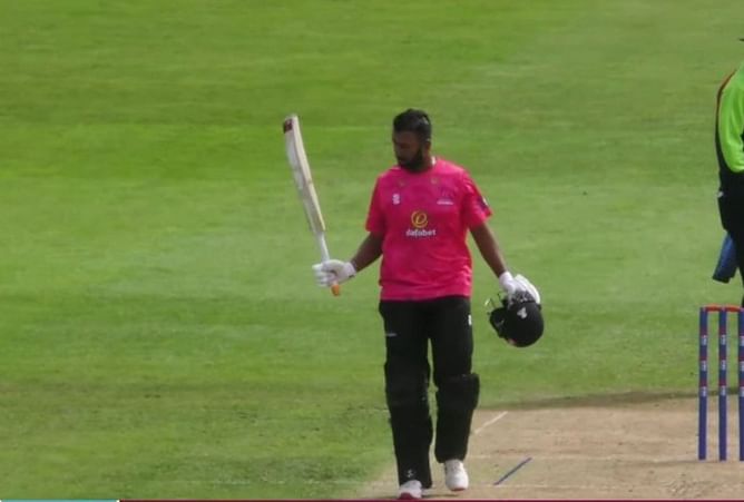 [Watch] Cheteshwar Pujara hits a century for Sussex in a 50-over match against Northamptonshire